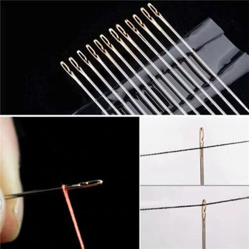 3X Self-Threading Needles,Sewing Needles for Hand Sewing,for the Elderly,Easy Side Threading Stitching Pins A 1