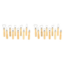 Metal + Wood Thick Handle Flat Wire Cutter Clay Pottery Sculpting Tool Set Pack of 20