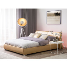Bed with LED Leather PARIS 140 x 200 cm (EU Double) LED Gold