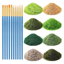 8-Pack Statiskt Gräs 8x30 G 5 mm Modell Terräng för Gör-det-Själv Naturskönt Bordslandskapshantverk, med Penslar