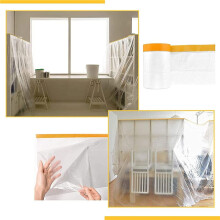 6X Dust Sheets Roll, Plastic Masking Film Rolls Drape Masking Film with Self-Adhesive Tape