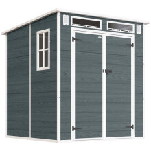 Abri de jardin - HELLOSHOP26 - 3,3 m² - Double porte verrouillable - Gris effet bois - Ventilation anti‑humidité