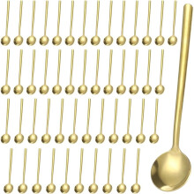 1set/50pcs Ice Cream Spoon Stainless Steel Long Drink Spoon Set,6-Part Cocktail Spoon, Ice Cream&Coffee Stirring Spoon