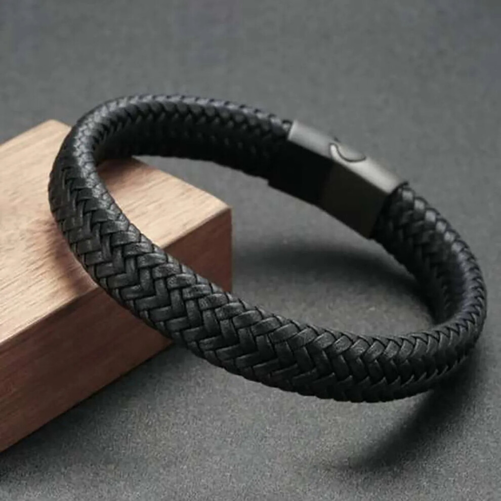 Photos - Bracelet Black PU Leather Magnetic Mens