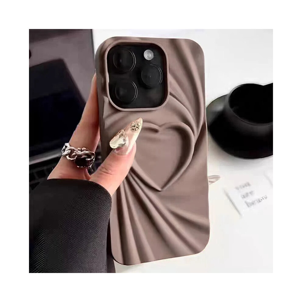 Photos - Case  Fold Wrinkle 3D Love Heart Silicone Phone  For iPhone 15 14 13 12 11(Coffe, For iPhone 14 Plus)