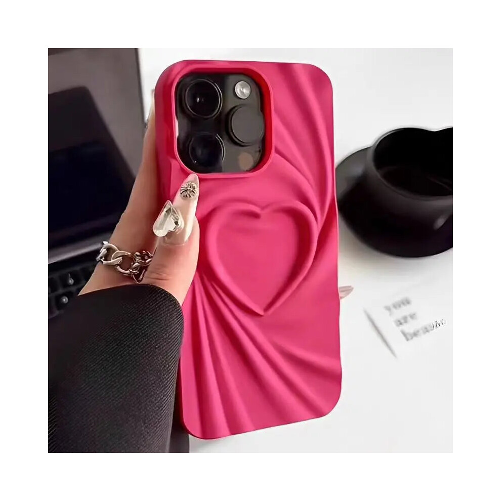Photos - Case Fold Wrinkle 3D Love Heart Silicone Phone For iPhone 15 14 13 12 11(Rose red, For iPhone13 Pro Max)