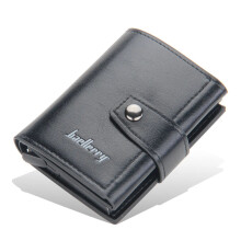 (Black) Rfid Mens Card Wallet Hasp PU Leather Slim Mini Men Wallets