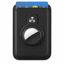 (Black) Magnetic Card Holder Wallet Built in AirTag Pocket for MagSafe for iPhone