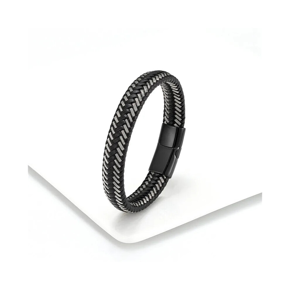 Photos - Bracelet Leather Braided Rope Mens Leather s(21cm | Black, B1052002)