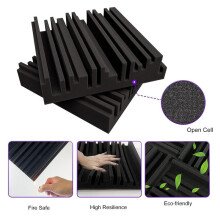 6 Pcs Self-Adhesive Acoustic Foam Panels,12 X 12 X 2 Inches Sound Absorbing Foam,Recording Studio Sound Proof Foam Black