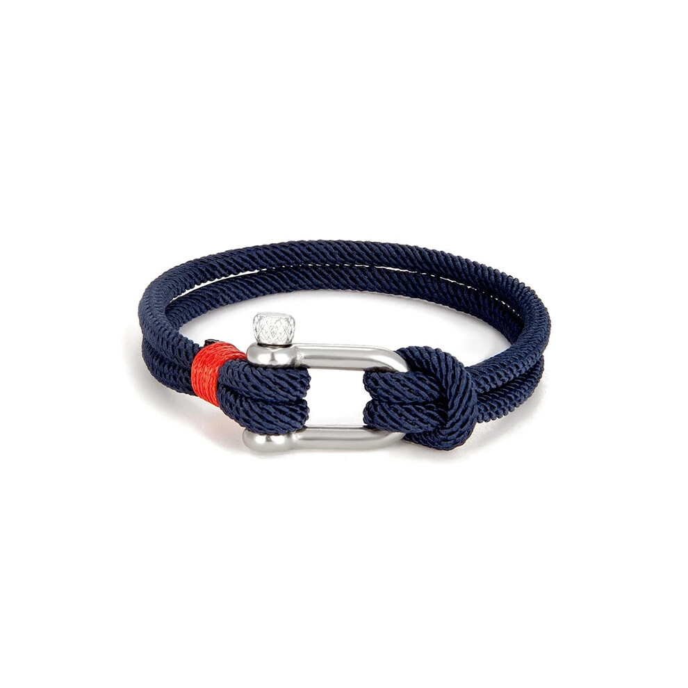 Photos - Bracelet  Mens Nautical Double Strand U shape Shackle Survival Rope (19cm, Black Darkblue)