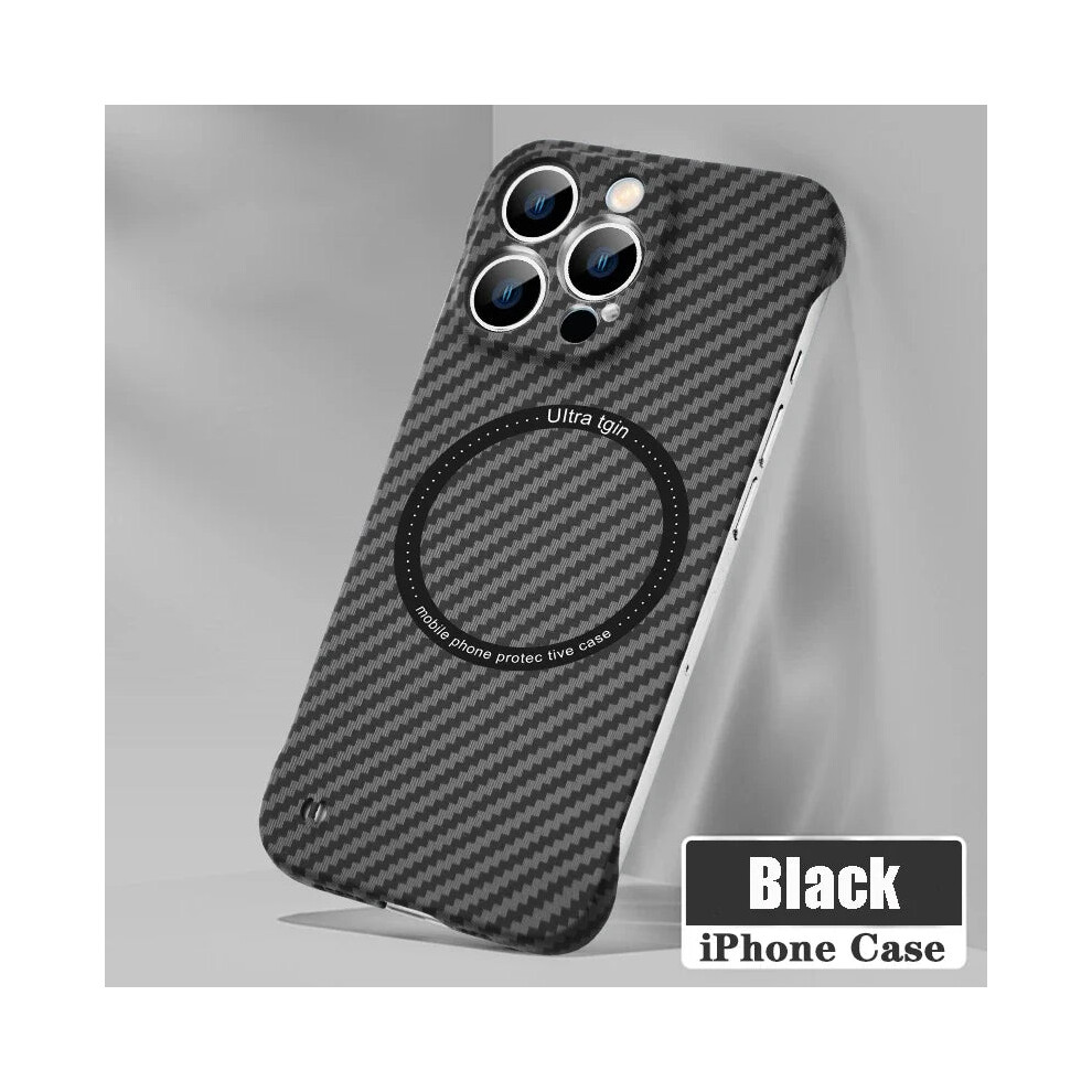 Photos - Case  Ultra Thin Carbon Fiber Magnetic Phone  for iPhone 16 15 14 13 12 11 Magsafe(Black, 16Pro)