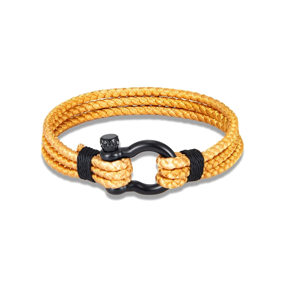 Photos - Bracelet  Mens Black Stainless Steel Horseshoe Buckle Keel Rope (19cm, Gold)