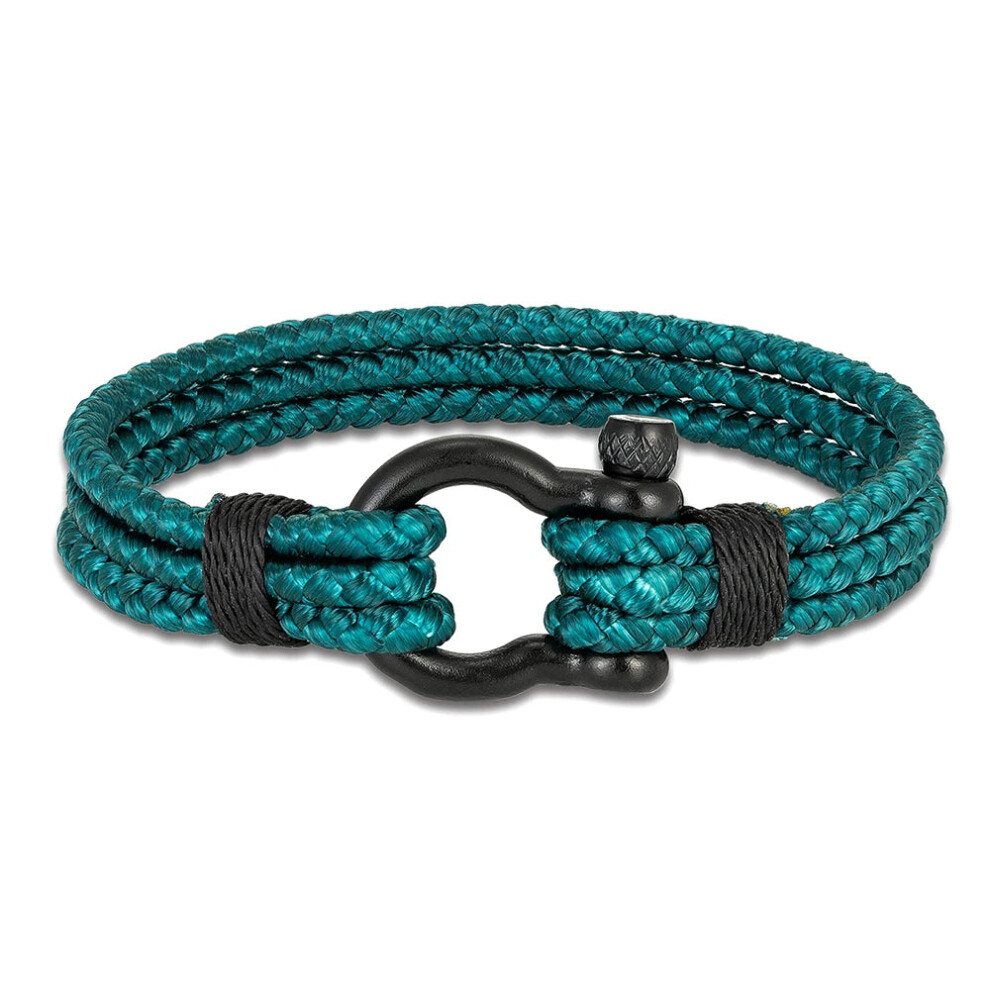 Photos - Bracelet  Mens Black Stainless Steel Horseshoe Buckle Keel Rope (19cm, Silver)