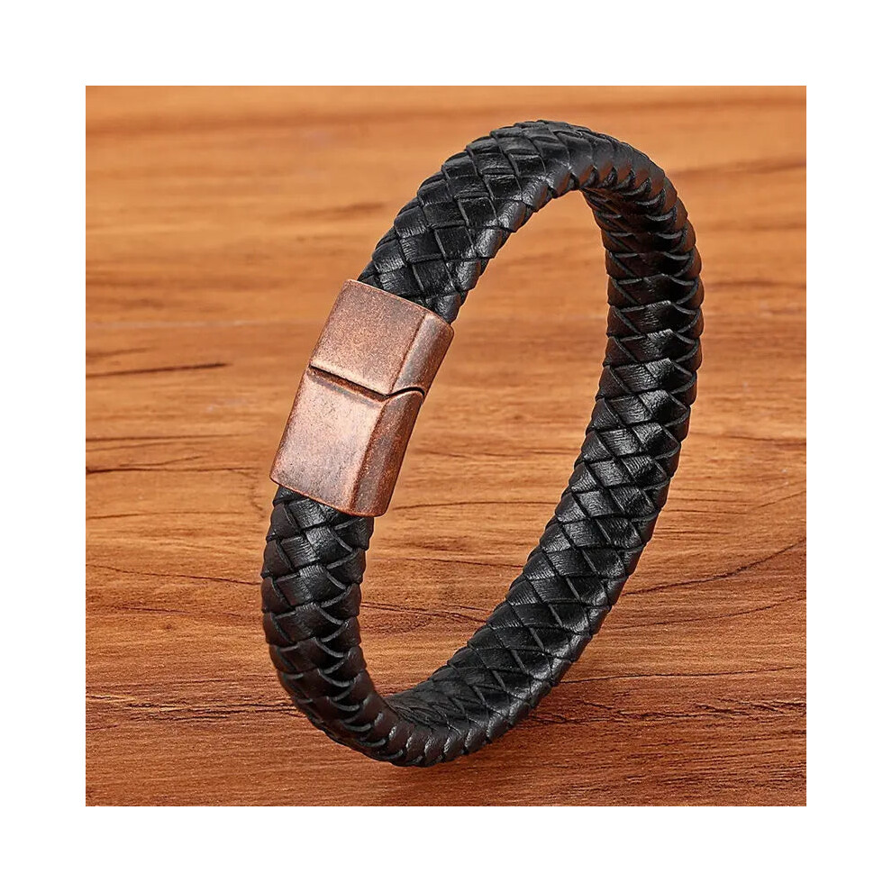 Photos - Bracelet  Fashion Stainless Steel Charm Magnetic Mens Leather (19cm, BXXG1332)