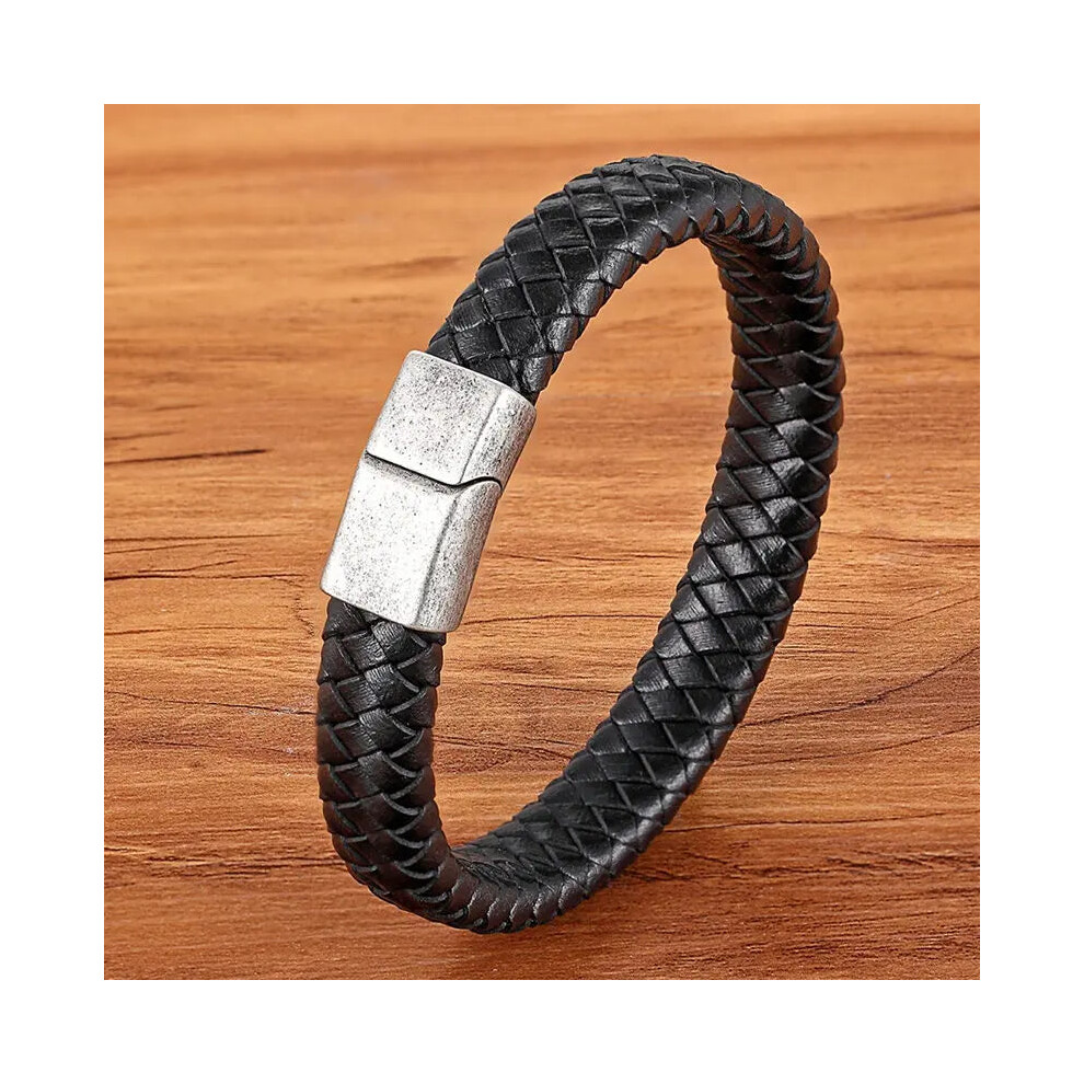 Photos - Bracelet  Fashion Stainless Steel Charm Magnetic Mens Leather (19cm, BXXG872)