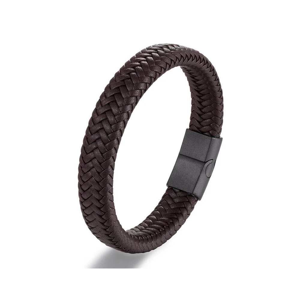 Photos - Bracelet Punk Mens Leather Magnetic Clasp Braided Woven Bangle(22cm, Blue)