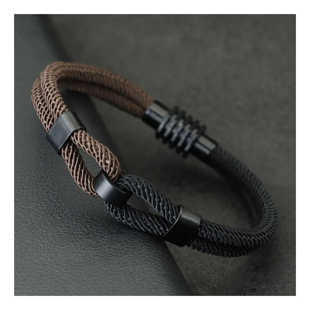 Photos - Bracelet Bicolor Thread Mens Concentric Knot Nautical Marine String(S 18.5cm 7.3Inch, light blue black)