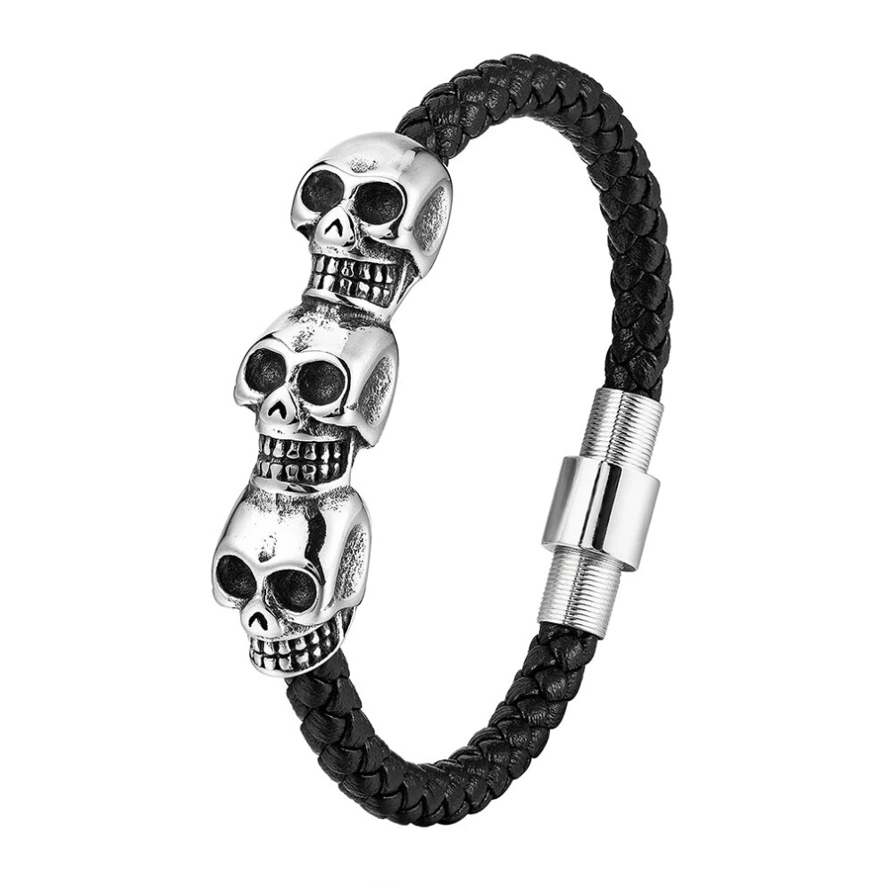 Photos - Bracelet  Stainless Steel Cool Skull Braided Mens Leather (21cm, color 8)