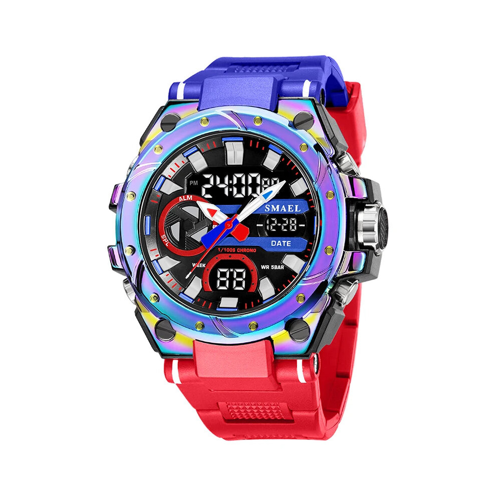 Photos - Wrist Watch Smael  Mens Watch Wateproof LED Stopwatches Alarm Multifunctional Wristwatch (REDBLUE)