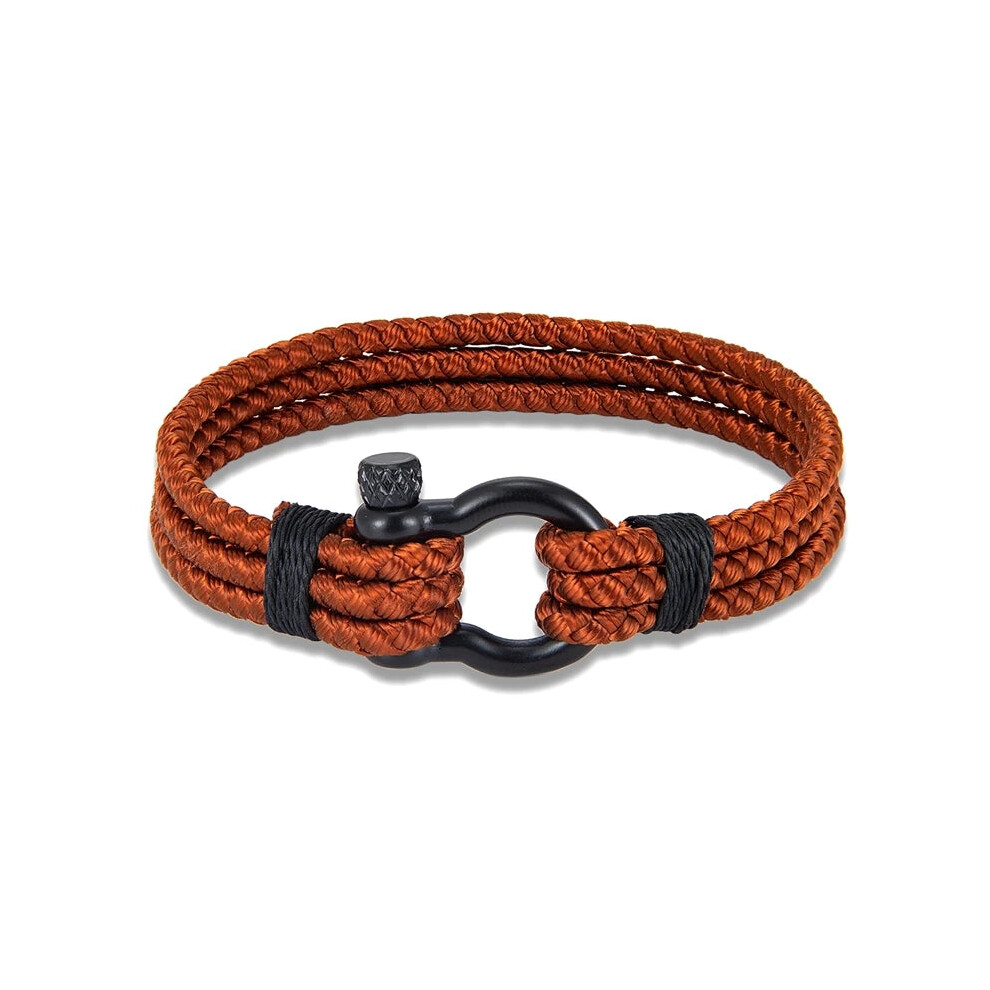 Photos - Bracelet  Mens Black Stainless Steel Horseshoe Buckle Keel Rope (19cm, Coffee)