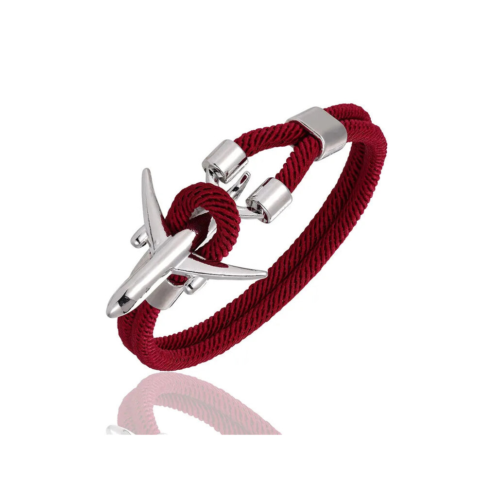 Photos - Bracelet  Unisex Airplane Anchor  Charm Rope Bracelet(21cm, Wine red)