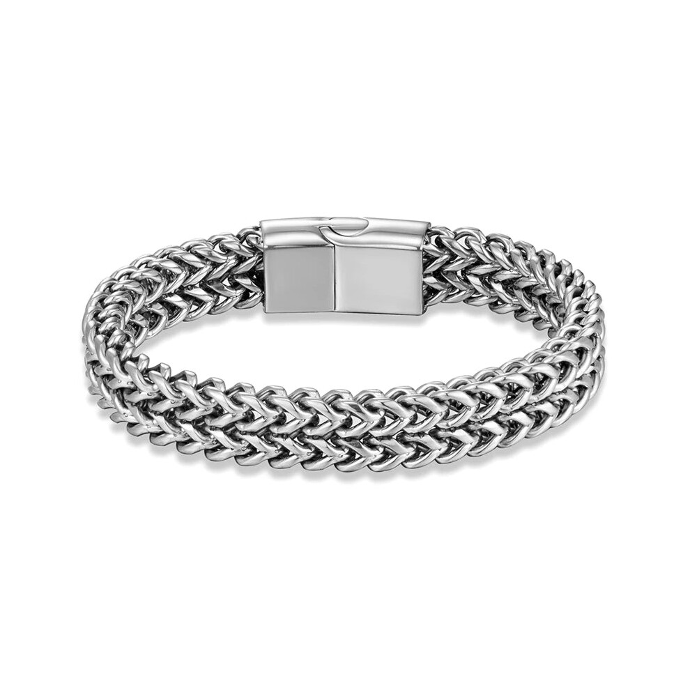 Photos - Bracelet  Vintage Oxidized Cool Double Curb Chain Men Stainless Steel (19cm, Silver)