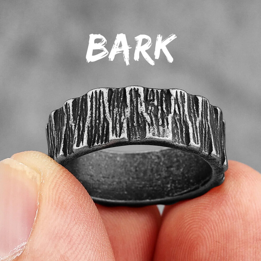 Photos - Ring  Simple Vintage Stainless Steel Mens Womens  Charm Trendy(R676 Bark Retro, 11)