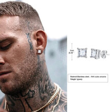 (1 pair ES326S) Mens Stud Earring Triangle Pierced Crystal Zircon Stud Earrings