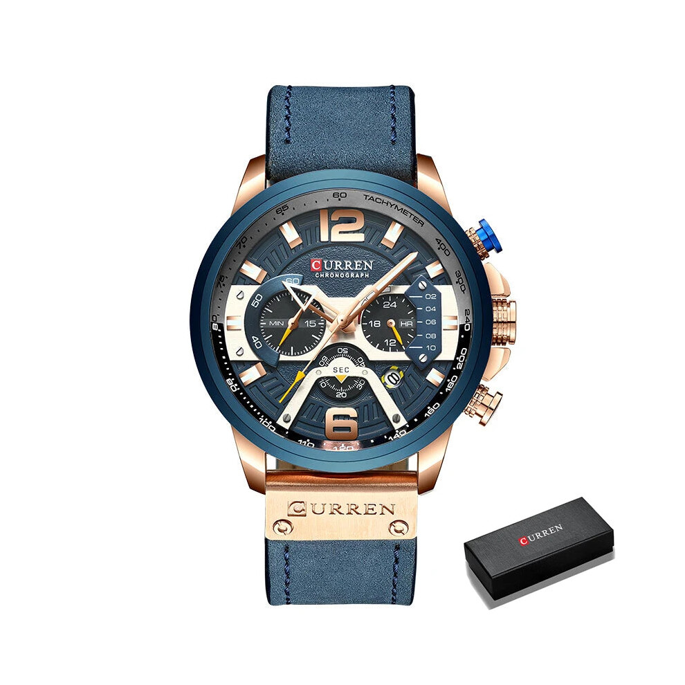 Photos - Wrist Watch Curren  Mens Analog Leather Sports Chronograph Military Date Quartz Watch (Rose Blue Box)