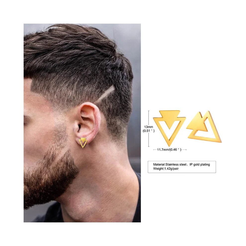 Photos - Earrings  Mens Stud Earring Triangle Pierced Crystal Zircon Stud (1 pair ES352G)
