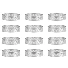 12 Pack Stainless Steel Tart Rings,Perforated Cake Mousse Ring,Cake Ring Mold,Round Cake Baking Tools 6cm