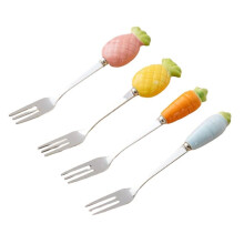 Cute Ceramic Jar Fruit fork Set 304 Stainless Steel Cake fork Home Party Dessert fork Cute Storage Jar Child Tableware A