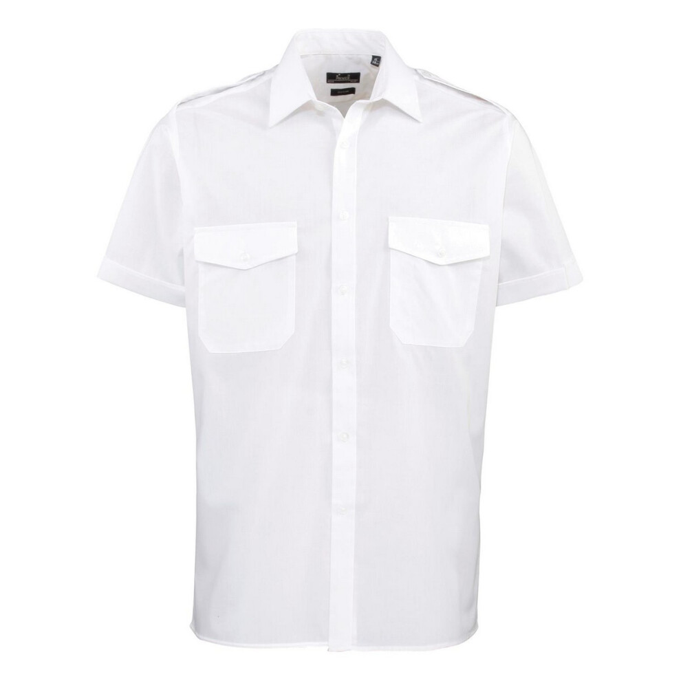 Premier (17.5In, White) Mens Short-Sleeved Pilot Shirt