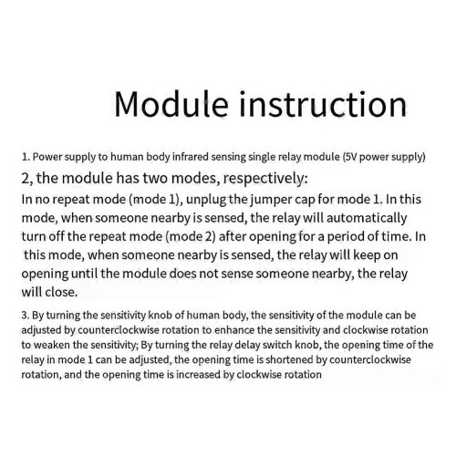 Relay Module Human Body Infrared Sensing Single Module Delay Time Adjustable Dual Mode Multifunction Module 1
