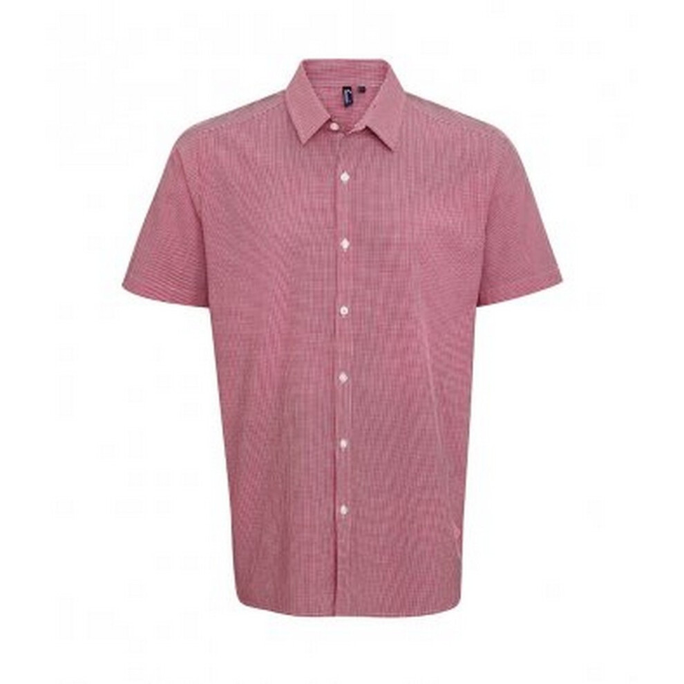 Premier (S, Red/White) Mens Gingham Short Sleeve Shirt