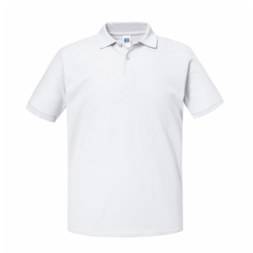 Russell (L, White) Mens Authentic Eco Piqué Polo Shirt