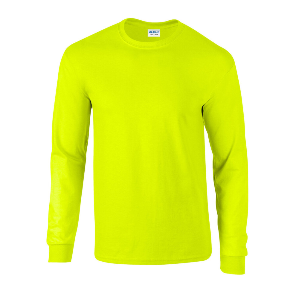 Gildan (Xl, Safety Green) Unisex Adult Ultra Plain Cotton Long-Sleeved T-Shirt