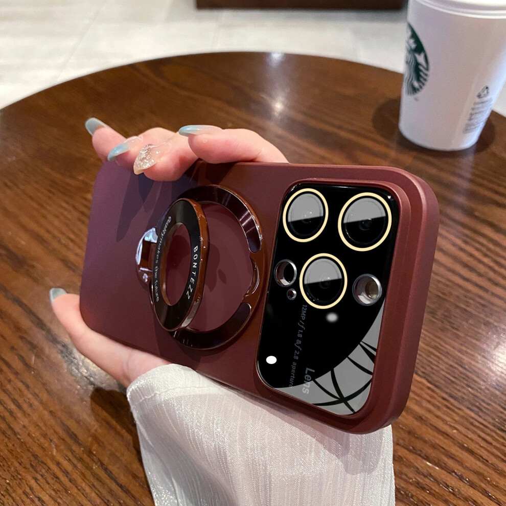 Photos - Case ) Magsafe  for iPhone 15 14 13 Stand Holder Glass Lens Protector(Wine Red, for iphone14ProMax(6.7")