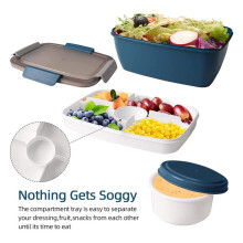 Adult Lunch Box, 2000 Ml, Lunch Box with Compartments, 2-Tier Salad Box to Go, Large, Sustainable, Leak-Proof