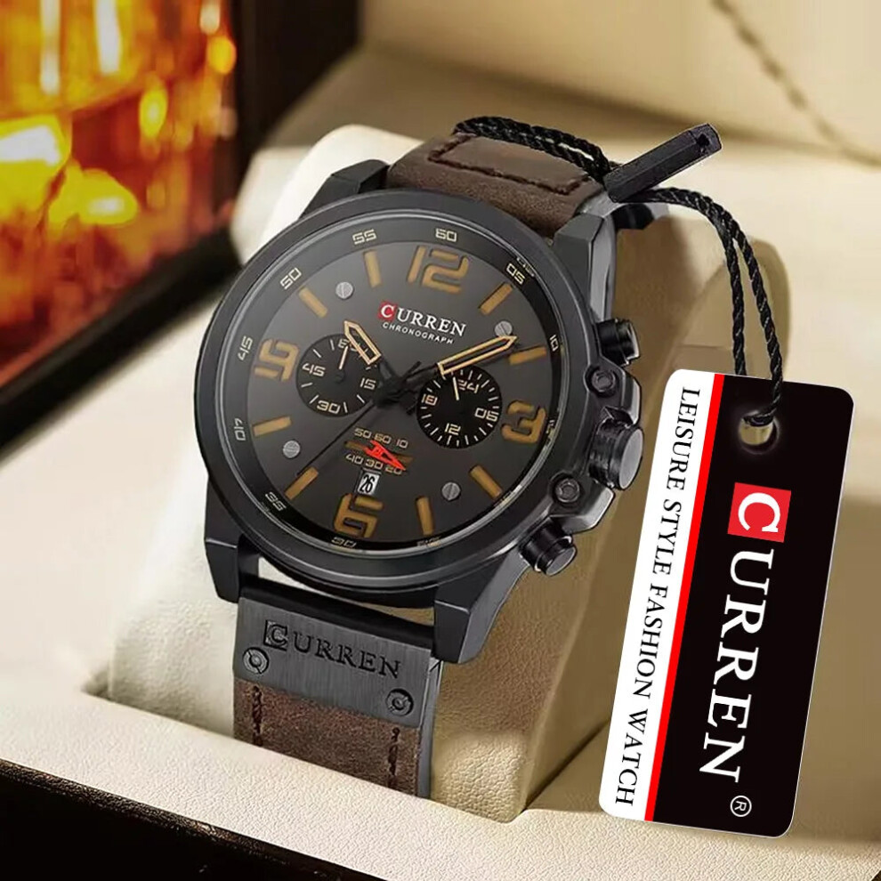 Photos - Wrist Watch Curren  Mens Fashion Leather Quartz Watch Date Sport Chronograph Wristwatch (Red)