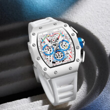 (white red) Fashion Casual Multifunctional Waterproof Mens Quartz Watch
