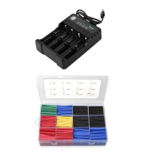 4-Slot Battery Charger Li-Ion USB Fast Charger with 560Pcs Heat Shrink Tubing Insulation Shrinkable Tube