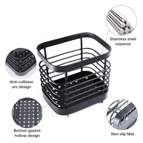 Stainless Steel Toothbrush Holder, Multifunctional Drain Rack, Rust-Proof, Black 2