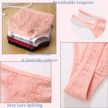 (Cotton Gray, 1pc) Sexy Lace Thin Waist Panties Hollow Out Thongs G-String Underwear