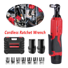 12V Electric Ratchet Wrench Set, Right Angle Ratchet Wrench with 2 Batteries Hand Power Tool, 3/8" 40N.m Max Torque Power Ratchet Wrench, 7 Sockets