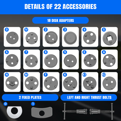 22pcs Heavy Duty Disc Brake Piston Caliper Compressor Wind Back Rewind Tool Set for Brake Pad Replacement Reset with Storage Case, Blue Case 2