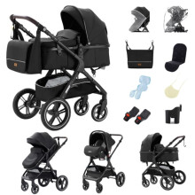 Carrozzina 3 in 1, carrozzina combinata ALYIKOU di alta qualità, ruote robuste + borsa per il cambio pratica, Nero