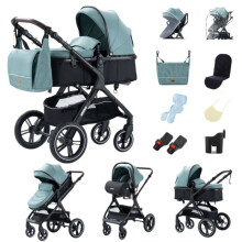 Carrozzina 3 in 1, carrozzina combinata ALYIKOU di alta qualità, ruote robuste + borsa per il cambio pratica, Verde