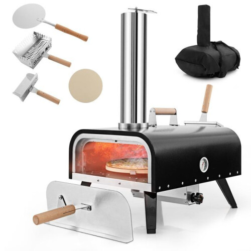 Four à Pizza - Températ - Multi combustible - Pierre Rotative - Thermomètre - Housse de Protection